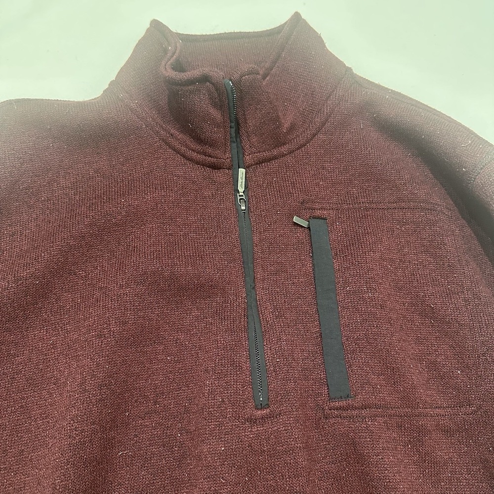 Eddie Bauer Mens Sweater Fleece 1/4 Zip Pullover‎ Sweatshirt Burgundy Red Sz XXL - Picture 3 of 10